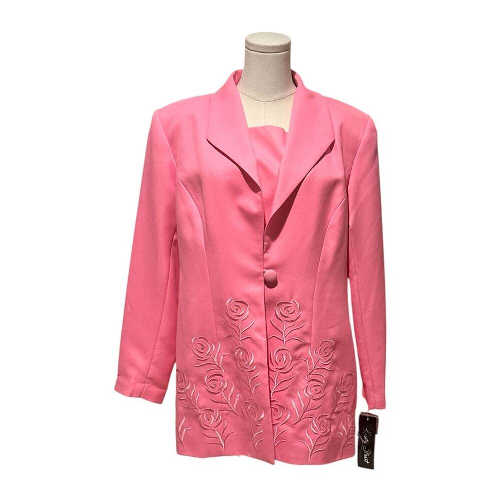 Knitty Stuart Embroidered One-Button Blazer Jacket - Pink Women's Size 12